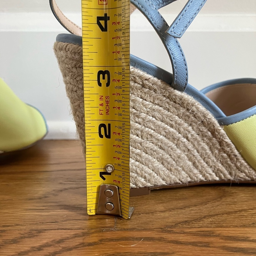 NWOB Anthropology Maeve Yellow & Blue Leather & Raffia Wedge Heel (8) - Picture 8 of 9